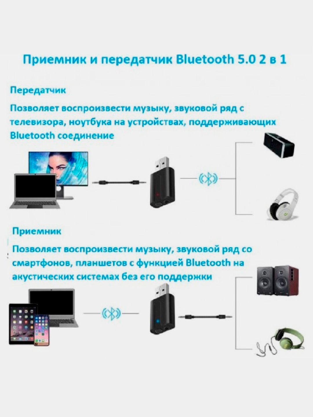 USB Bluetooth 5.0 аудио передатчик/приемник с разъемом AUX 3.5 мм, KS-is  купить по цене 890 ₽ в интернет-магазине Магнит Маркет