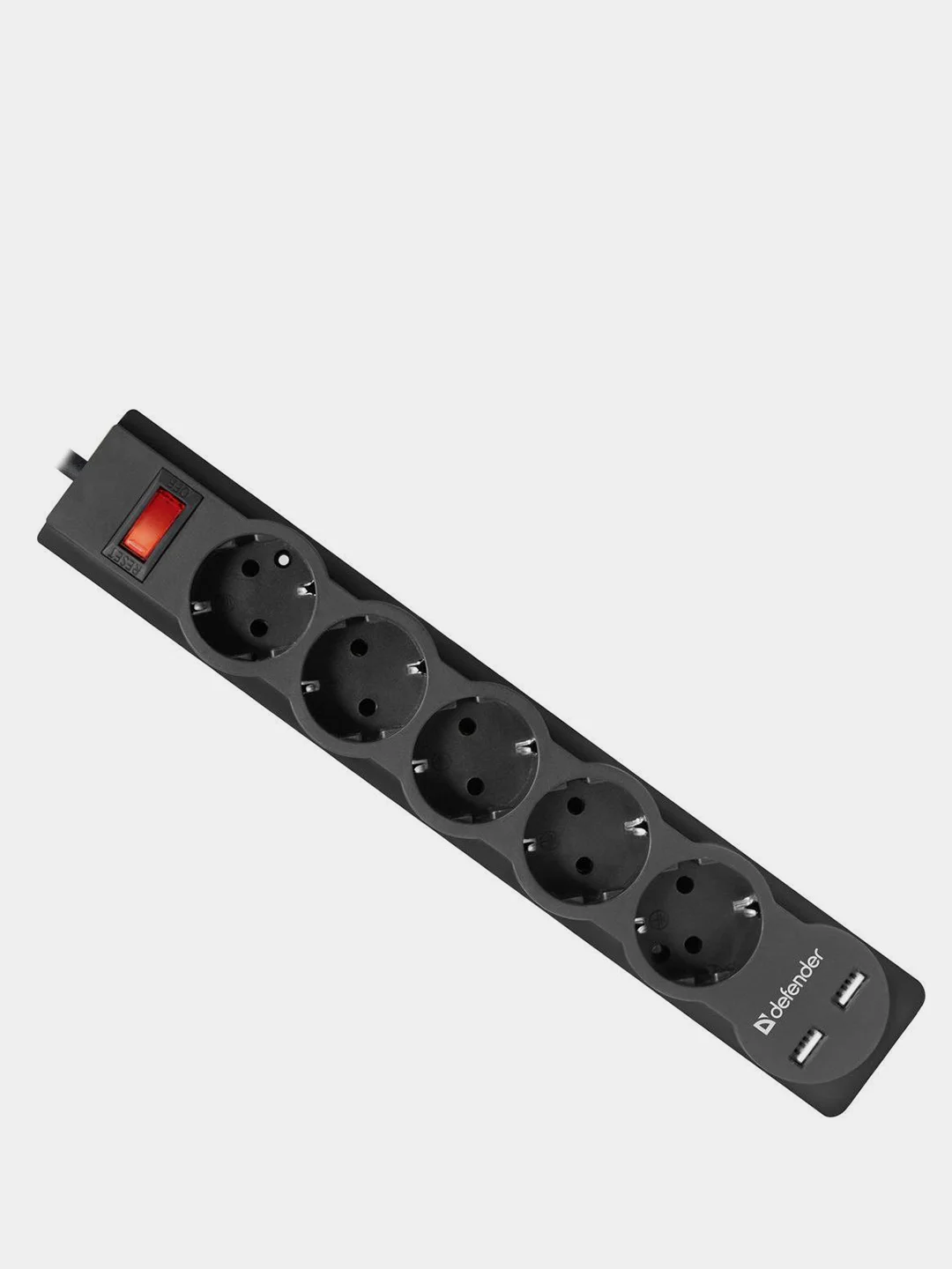 Сетевой фильтр-удлинитель, 5 розеток, 3 метра, 2 USB (2.1А), с заземлением, черный