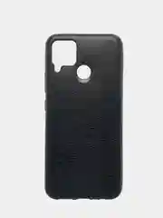 Черный силиконовый чехол накладка для Realme C15 с текстурой кожи (под кожу)
