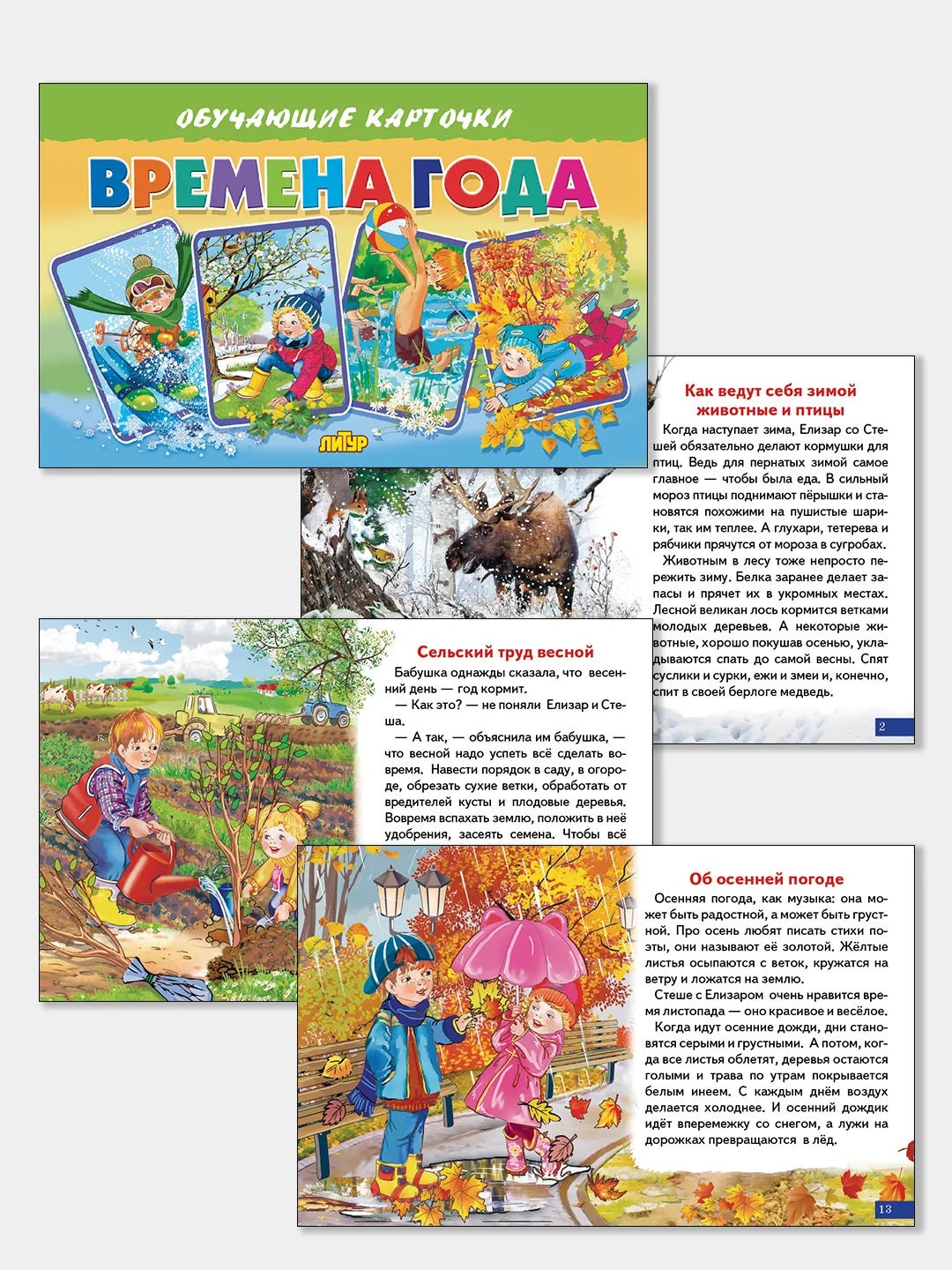 "Времена года" обучающие карточки на картоне с познавательным текстом