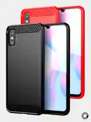 Красный чехол Xiaomi Redmi 9A, имитация под карбон и металл