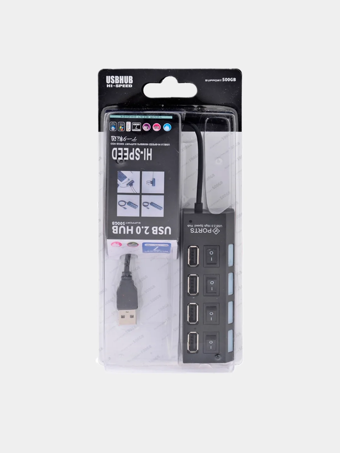 Черный концентратор хаб USB 2.0 на 4 и 7 порта