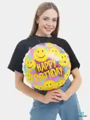 Фуксия воздушные шары Happy Birthday, фольгированные шарики, шар на день рождения, 45 см, 4 вида