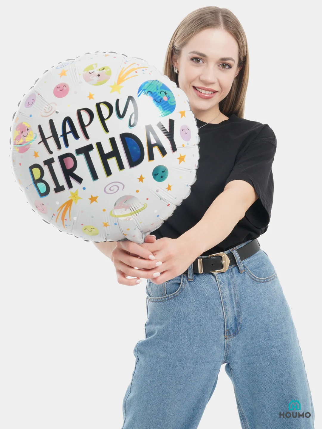 Белый воздушные шары Happy Birthday, фольгированные шарики, шар на день рождения, 45 см, 4 вида