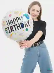 Белый воздушные шары Happy Birthday, фольгированные шарики, шар на день рождения, 45 см, 4 вида