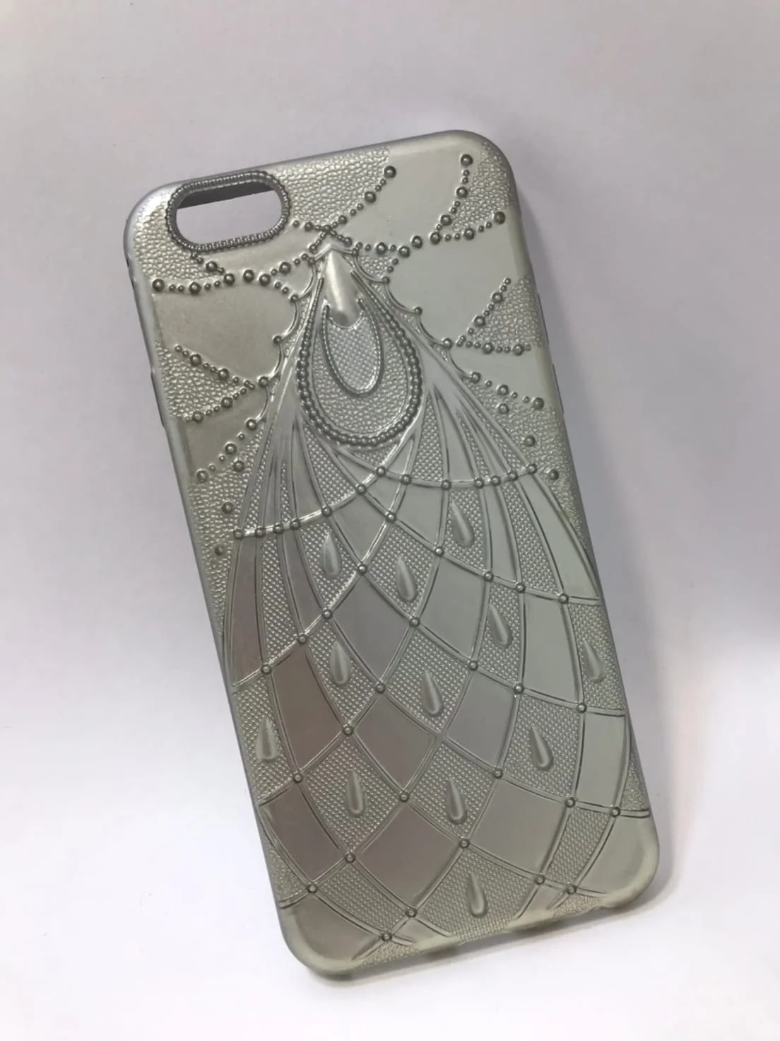 Серебряный чехол силиконовый для iPhone 6/6s, защитный, кружево
