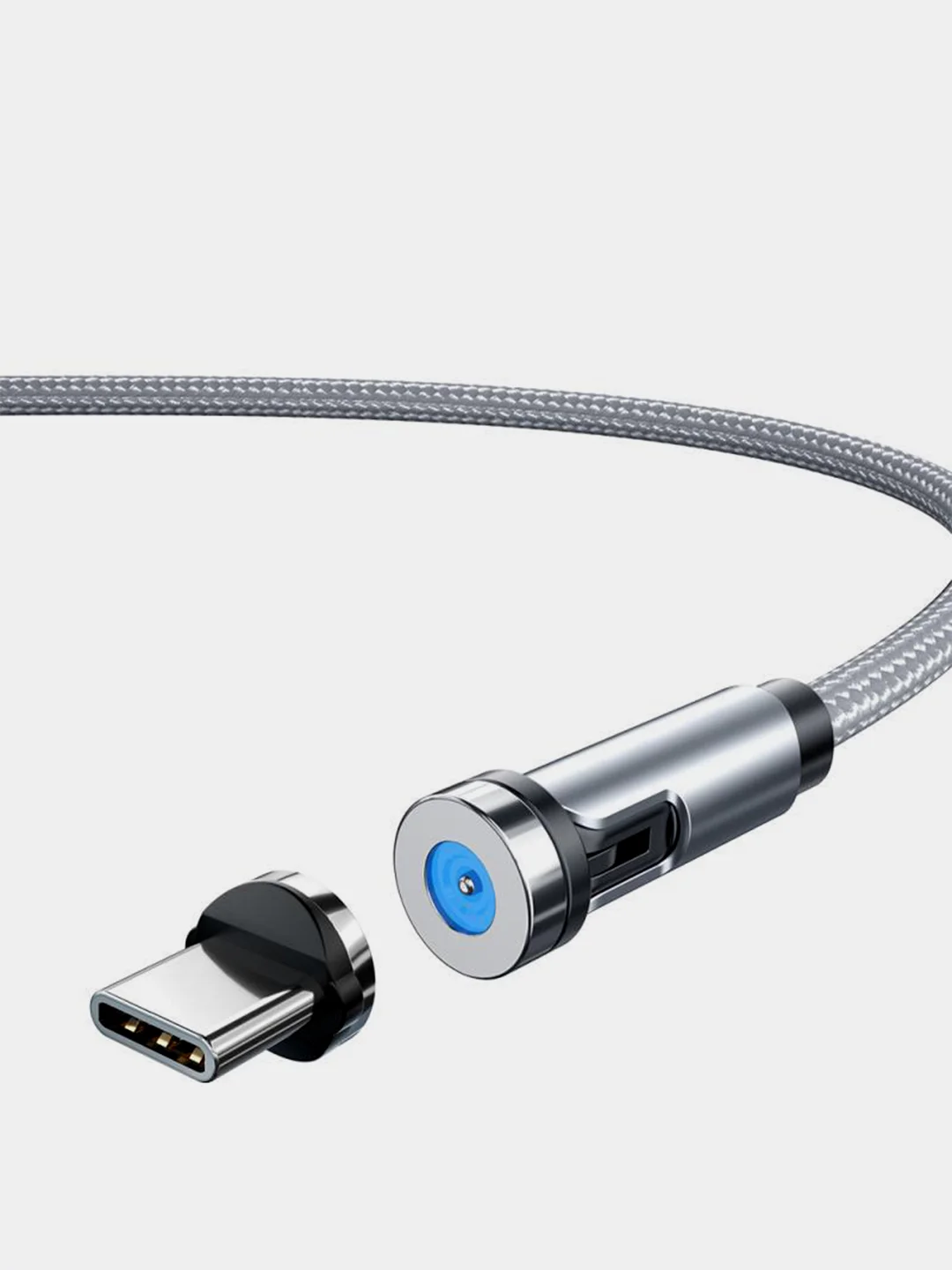 Серебряный usb кабель twitch 2.1 A магнитный для зарядки 2 -х метровые, поворот 180 градусов