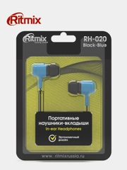 Наушники Ritmix RH-020 внутриканальные, синий/чёрный