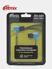 Наушники Ritmix RH-020 внутриканальные, синий/чёрный