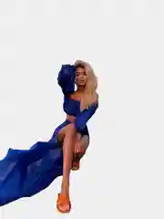 Синий пляжный костюм топ и юбка