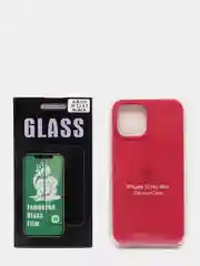 Багровый набор, чехол Silicone Case и защитное стекло, для iPhone 12 Pro / айфон 12 (6.7)