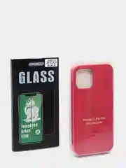 Багровый набор, чехол Silicone Case и защитное стекло, для iPhone 12 Pro / айфон 12 (6.7)