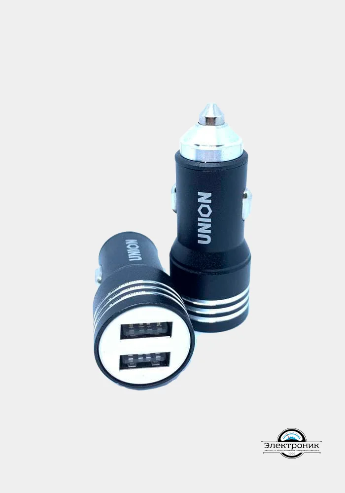 Автомобильное зарядное устройство Union КО-22, металл, 2 выхода USB, 2,1+1А