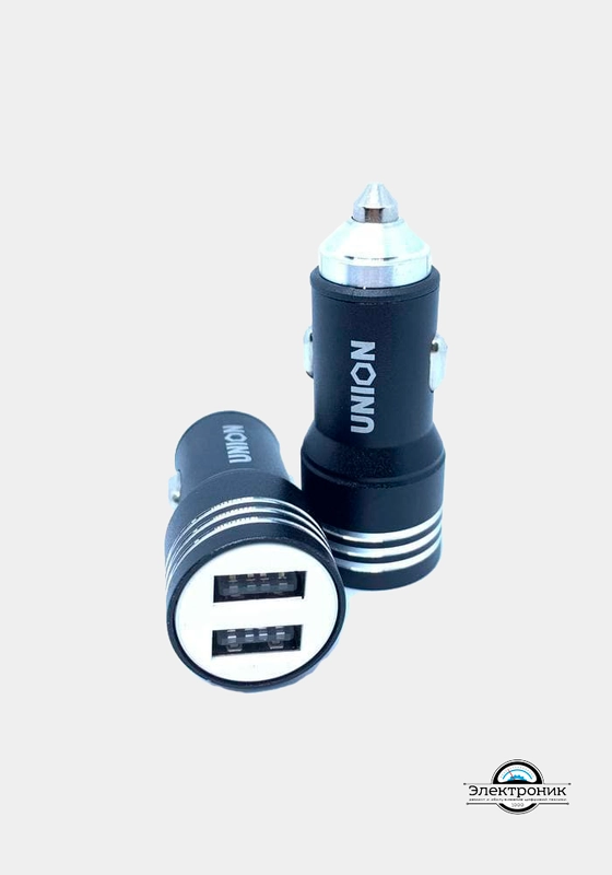 Автомобильное зарядное устройство Union КО-22, металл, 2 выхода USB, 2,1+1А