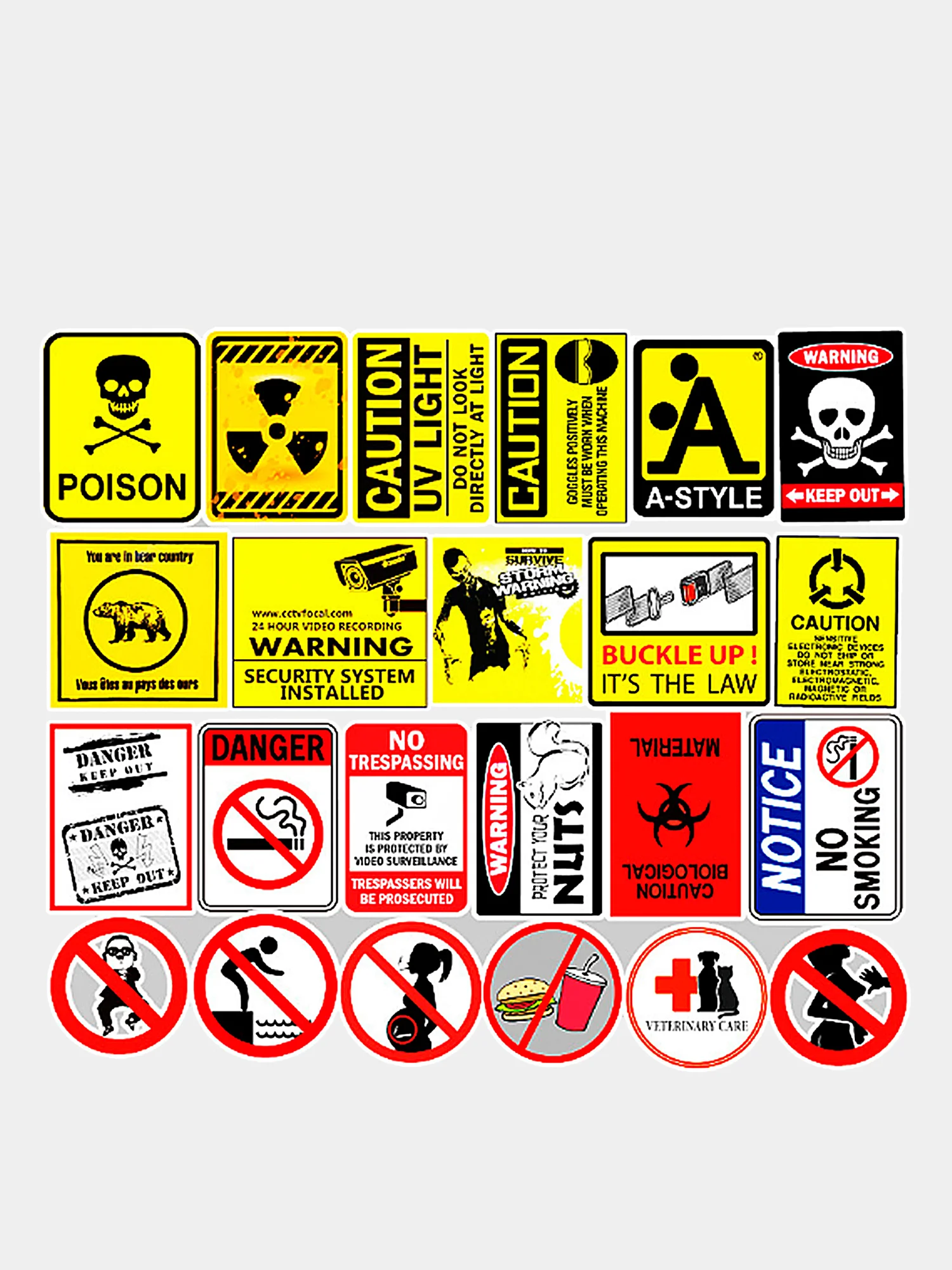 Стикеры "WARNING", 50 штук