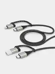 Дата-кабель 4 в 1: Lightning, USB-C - USB-C, USB-A, алюминий, нейлон, 1.2 м, 3А