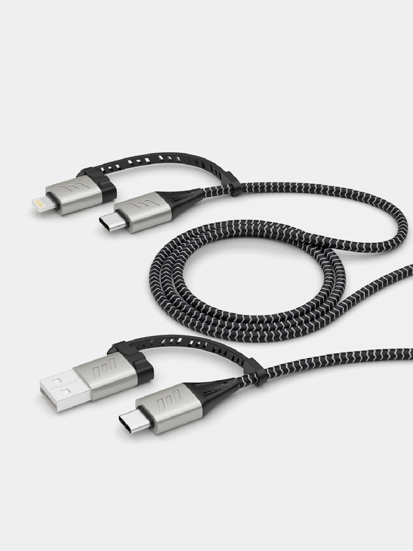 Дата-кабель 4 в 1: Lightning, USB-C - USB-C, USB-A, алюминий, нейлон, 1.2 м, 3А