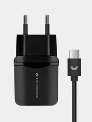 Сетевое зарядное устройство 1USB 1A Prime Line, кабель Type-C, 1.2 м, черный