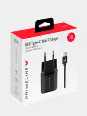 Сетевое зарядное устройство 1USB 1A Prime Line, кабель Type-C, 1.2 м, черный