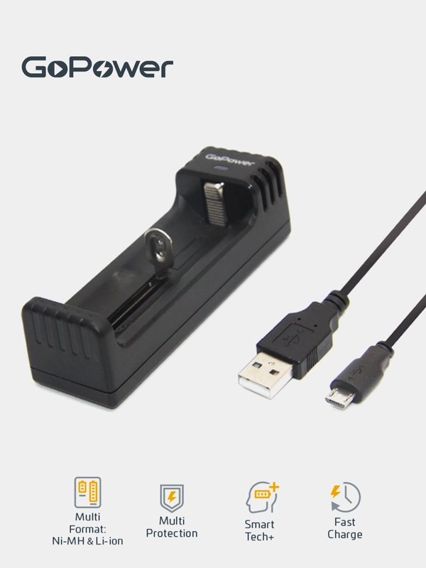 Зарядное устройство аккумуляторов GoPower LiCharger 2 (1 слот) ток ЗУ 1000 мА