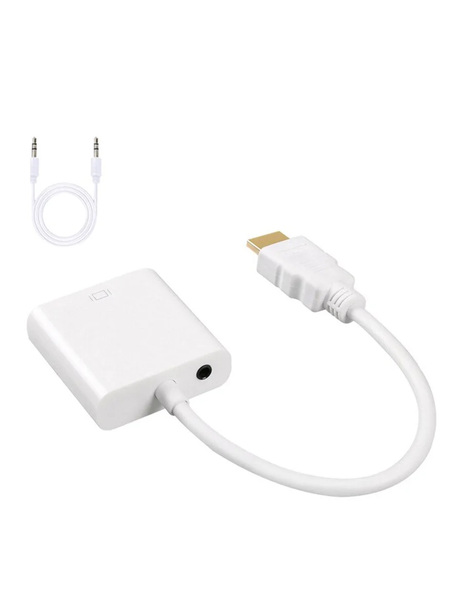 Белый адаптер-переходник HDMI-VGA + AUX, 0.1 м