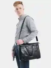 Черный портфель мужской, с кошельком, через плечо, деловая сумка, для документов, для ноутбука