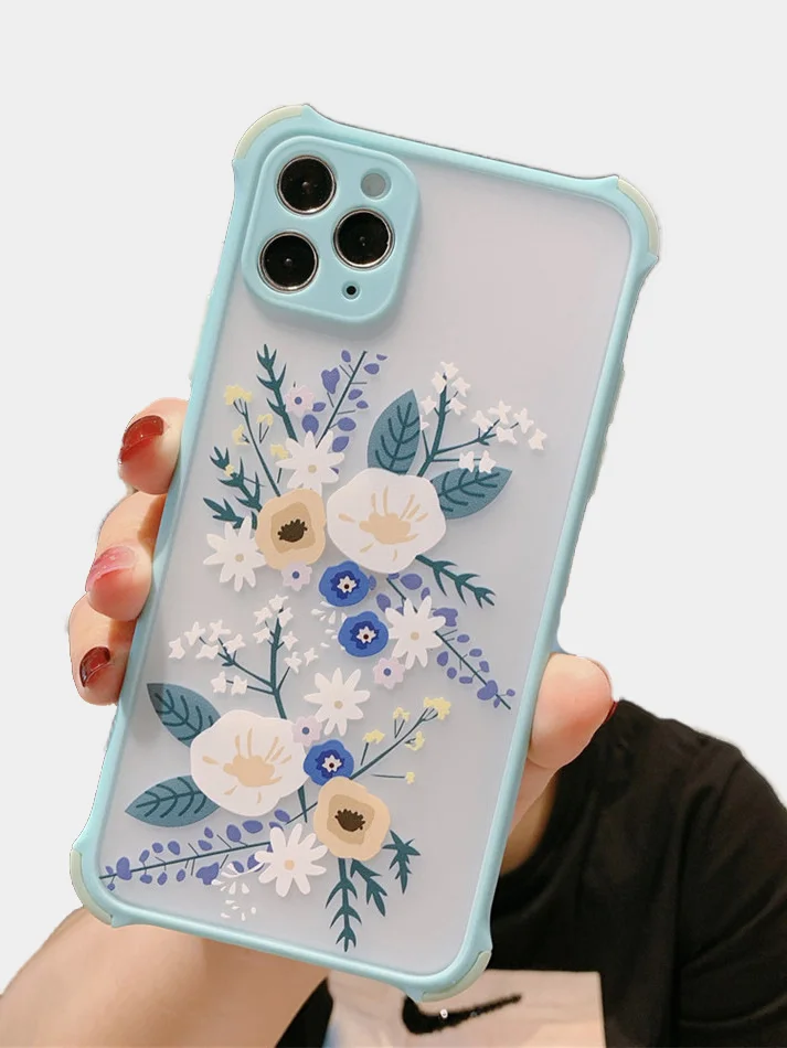 Голубой чехол с цветами для Apple iPhone 12, 12 Pro, 12 Pro Max, 12 mini , 11 , 11 Pro, 11 Pro Max