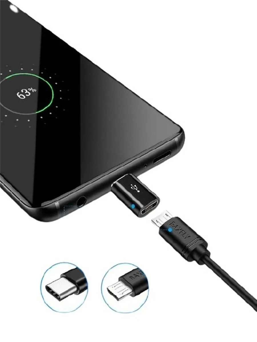 Адаптер-переходник Coffeesoft MicroUSB, USB type C, OTG, black, короткий