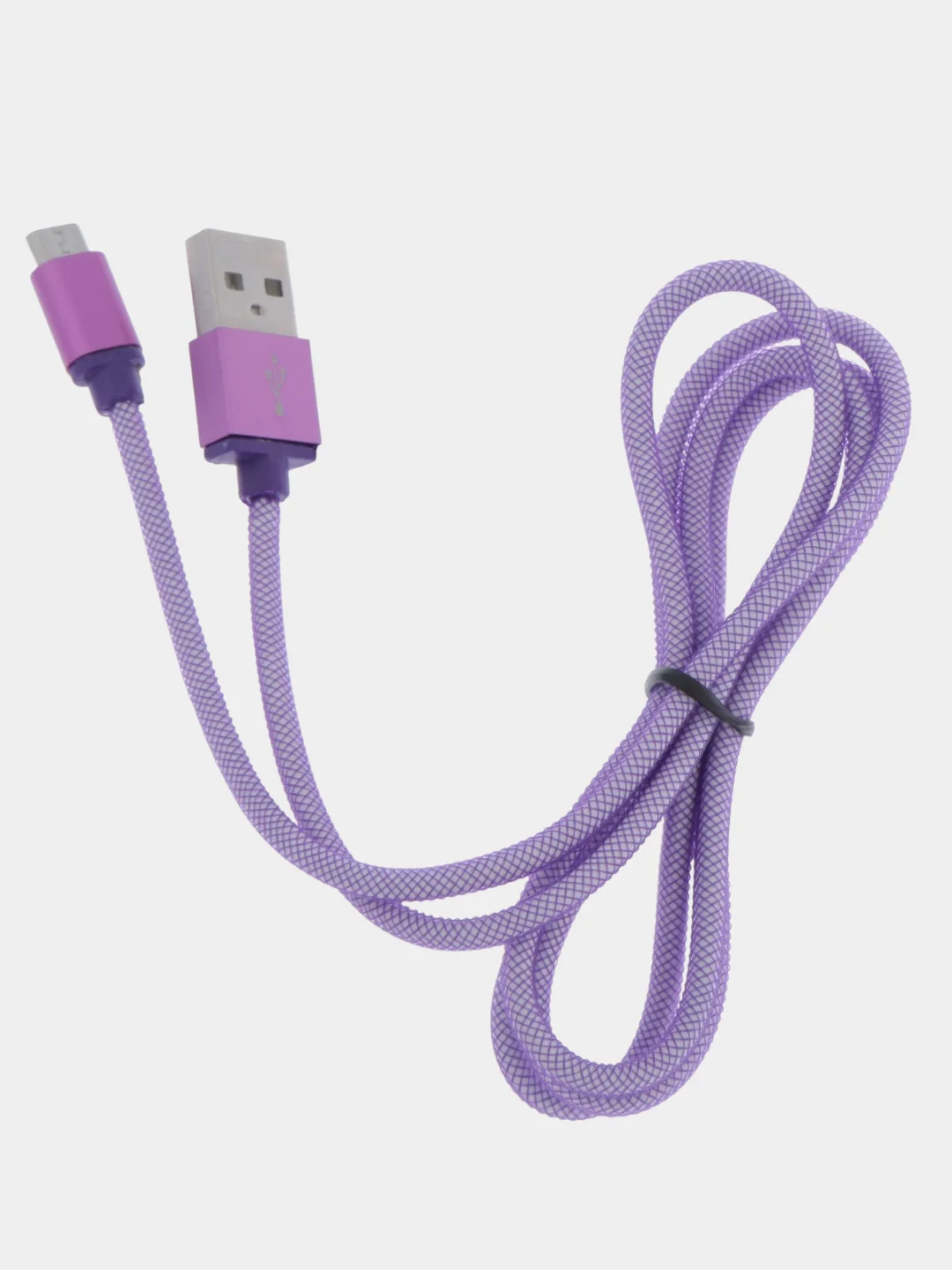 Фиолетовый кабель LuazON, Micro - USB, lighting 1 А, 1 м, пластиковое армирование, ПВХ, штекер металл