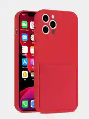 Красный силиконовый чехол шёлк wallet для карт и визиток Apple iPhone X/XR/XS/11/12/Mini/Pro Max