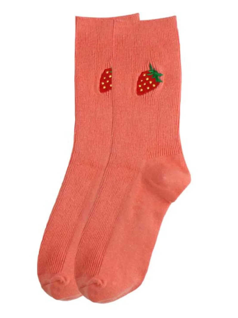 Коралловый меланж яркие носки с принтом Фрукты Fruits