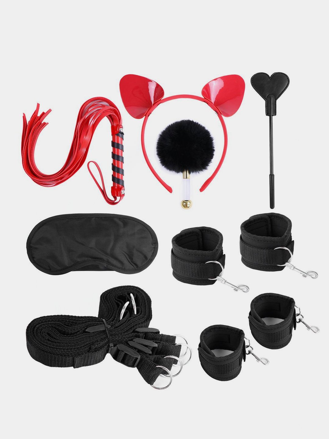 Набор влюбленных (плетка, наручники, повязка), красный