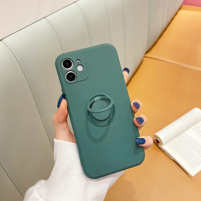 Зеленый чехол для iPhone 12 mini, с кольцом держателем