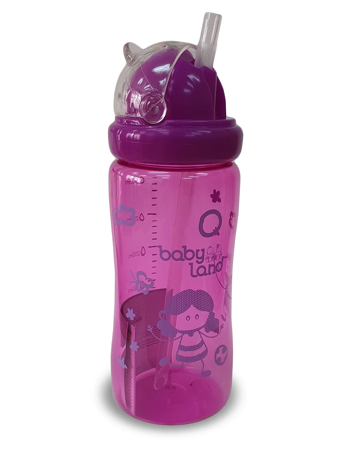 Фиолетовый поильник Baby Land с трубочкой, 300 ml