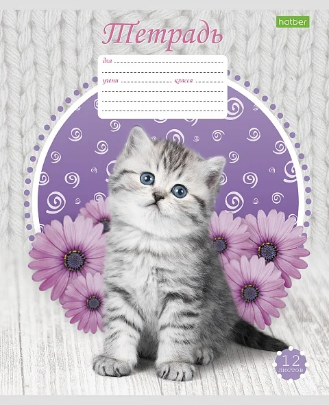 Тетрадь Hatber "Котята", клетка, 12 л