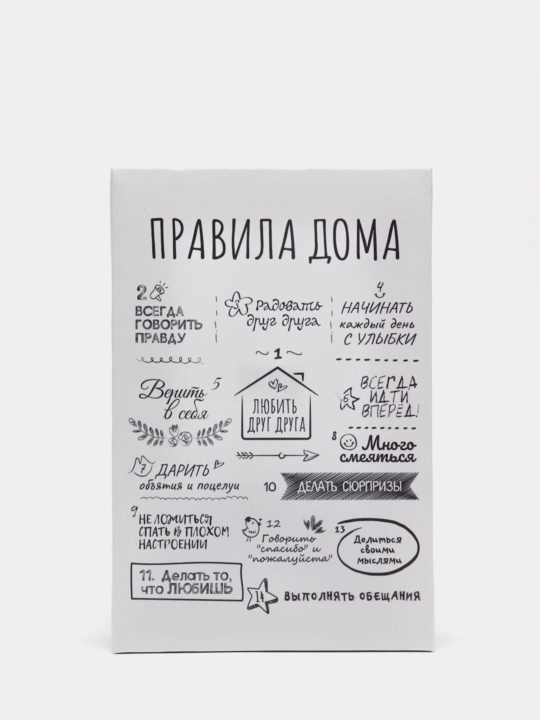 Белый картина на холсте "Правила дома"