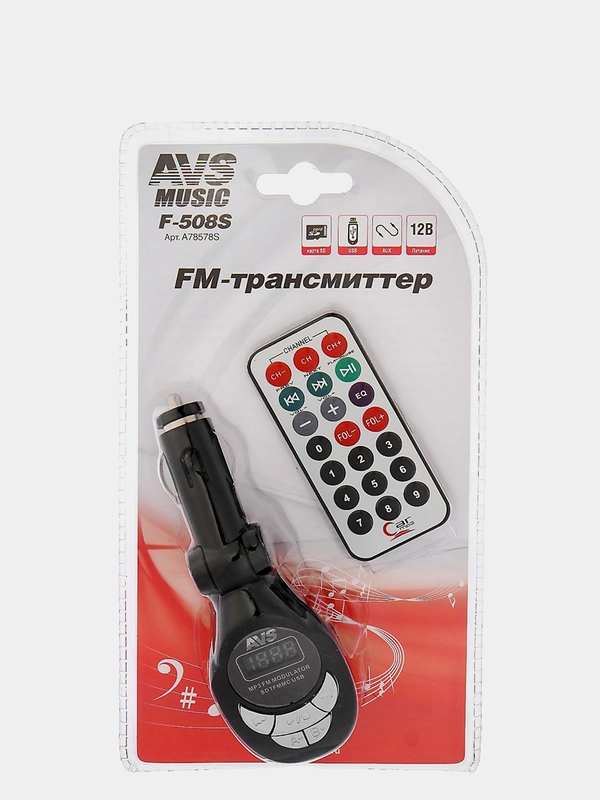 Автомобильный FM трансмиттер (модулятор) AVS F-508S (AUX/microSD/SD/USB/пульт)