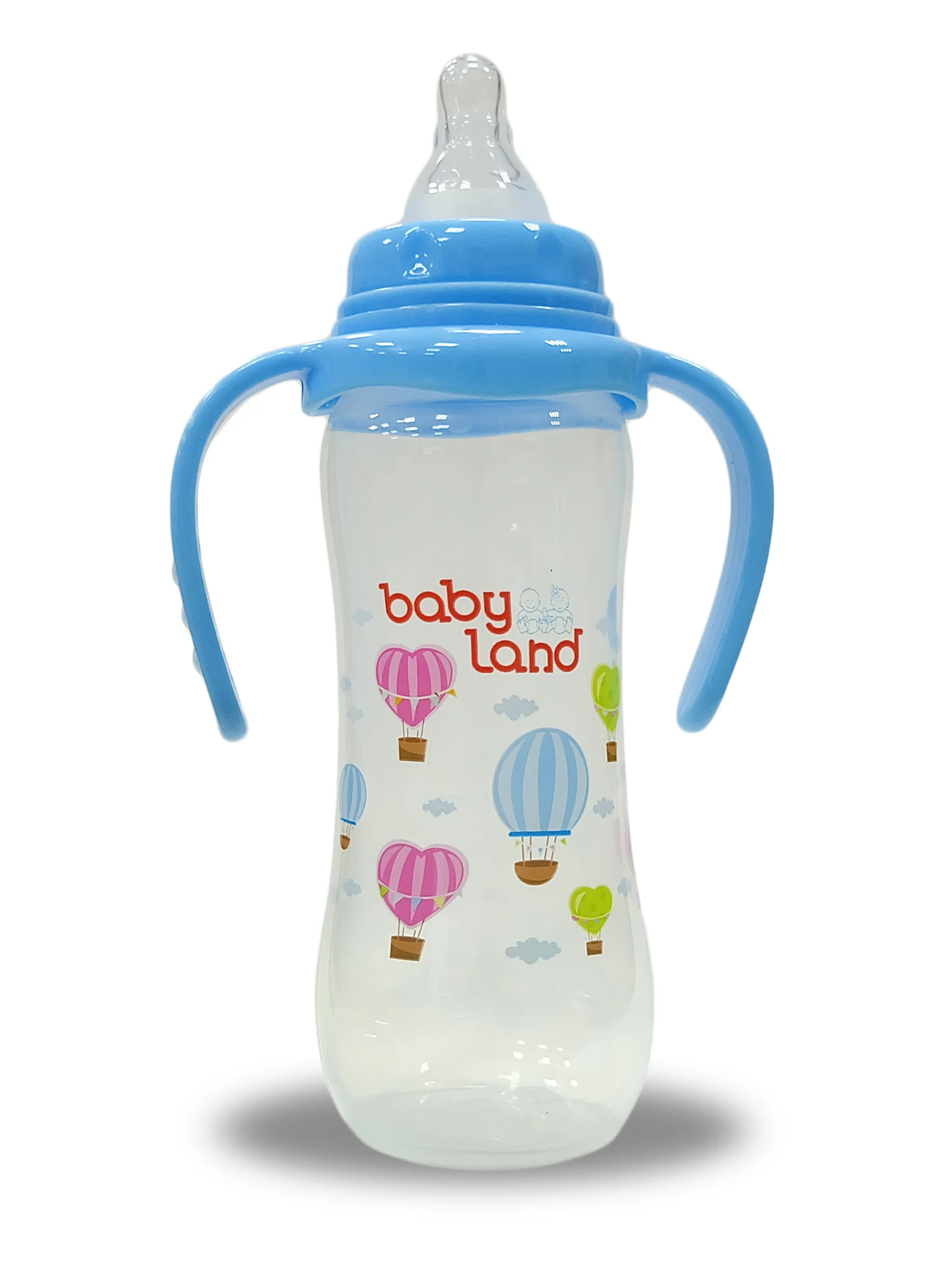 Голубой бутылочка Baby Land, 240 мл, с ручками, силиконовой классической соской Air System