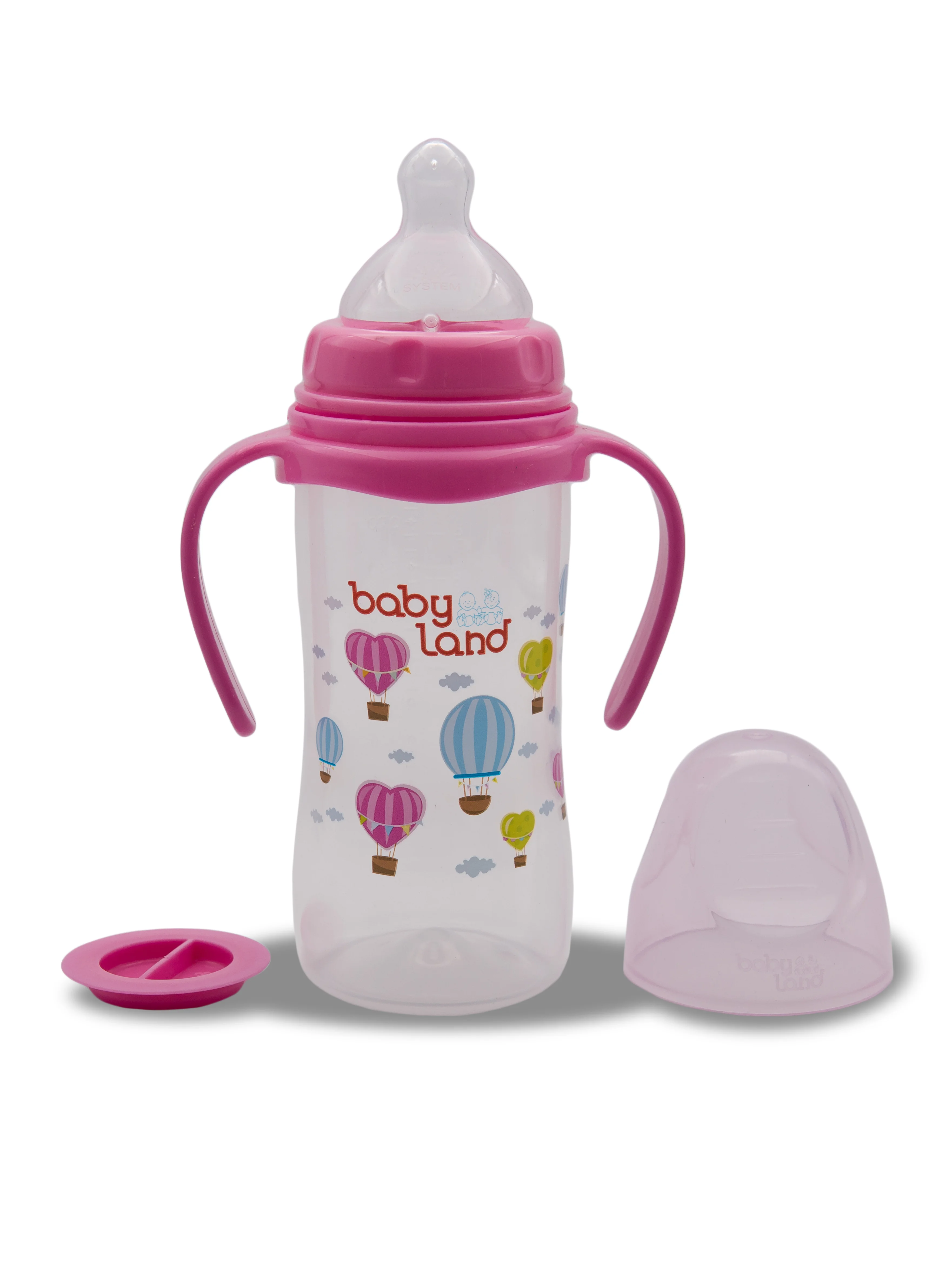 Розовый бутылочка Baby Land 300мл с широким горлом и силиконовой анатомической соской Air System