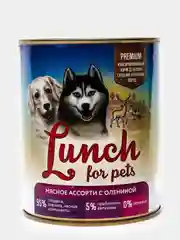 Корм для собак Lunch for pets мясное ассорти с олениной, кусочки в желе консервы, 850гр