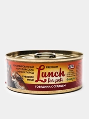 Корм для собак мелких пород Lunch for pets говядина с сердцем,рубленое мясо, консервы 100г