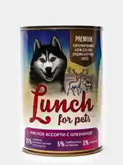 Корм для собак Lunch for pets, Мясное ассорти с олениной кусочки в желе консервы, 400 гр