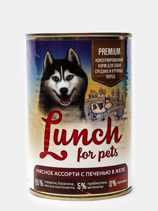 Корм для собак Lunch for pets мясное ассорти с печенью кусочки в желе консервы уп 400гр