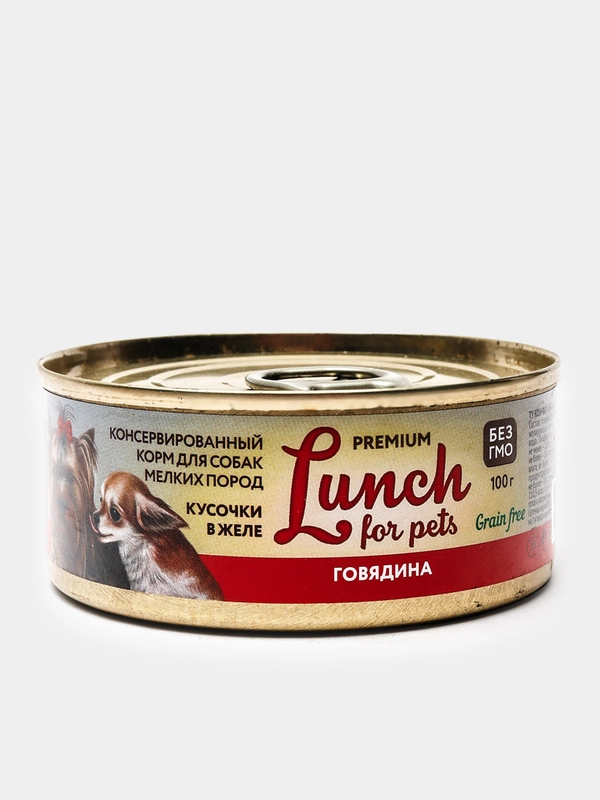 Корм для собак Lunch for pets говядина, кусочки в желе, консервы 100гр