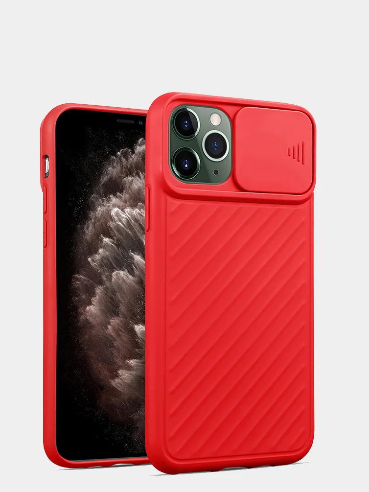 Красный ребристый чехол с затвором для камеры на айфон Apple iPhone 11 ,11 Pro, 11 Pro Max