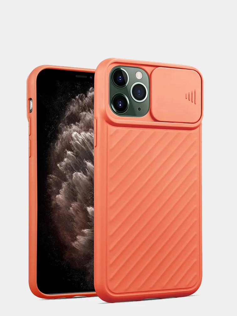 Оранжевый ребристый чехол с затвором для камеры на айфон Apple iPhone 11 ,11 Pro, 11 Pro Max