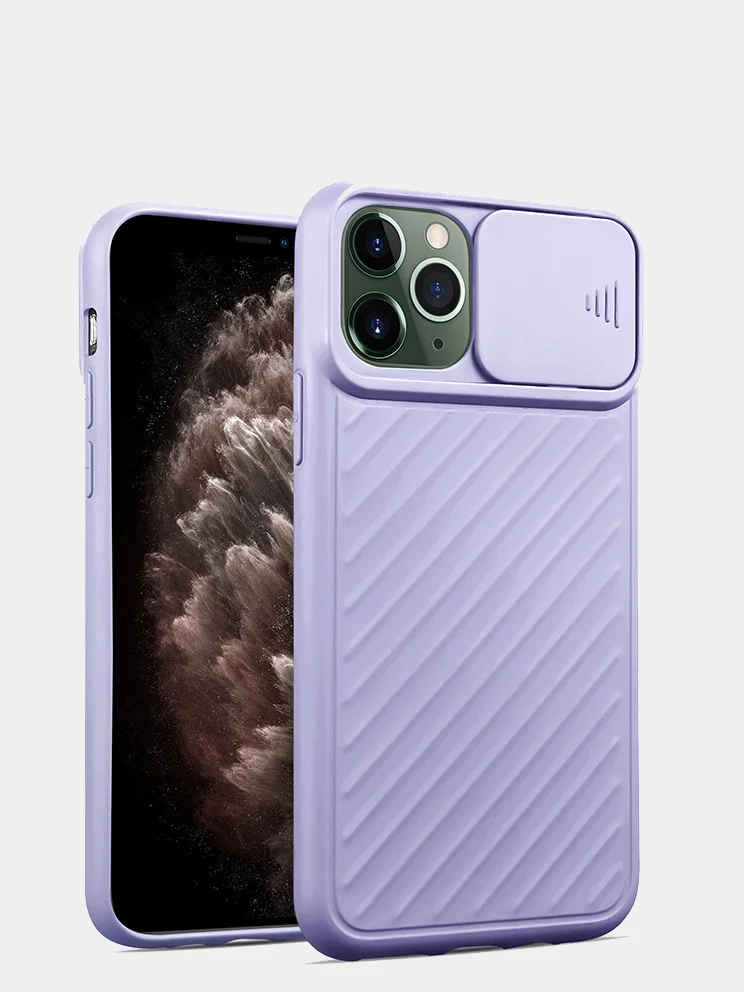 Лавандовый ребристый чехол с затвором для камеры на айфон Apple iPhone 11 ,11 Pro, 11 Pro Max
