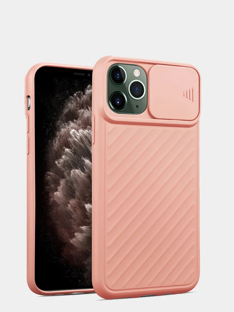 Розовый ребристый чехол с затвором для камеры на айфон Apple iPhone 11 ,11 Pro, 11 Pro Max