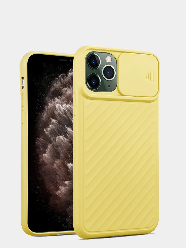 Желтый ребристый чехол с затвором для камеры на айфон Apple iPhone 11 ,11 Pro, 11 Pro Max