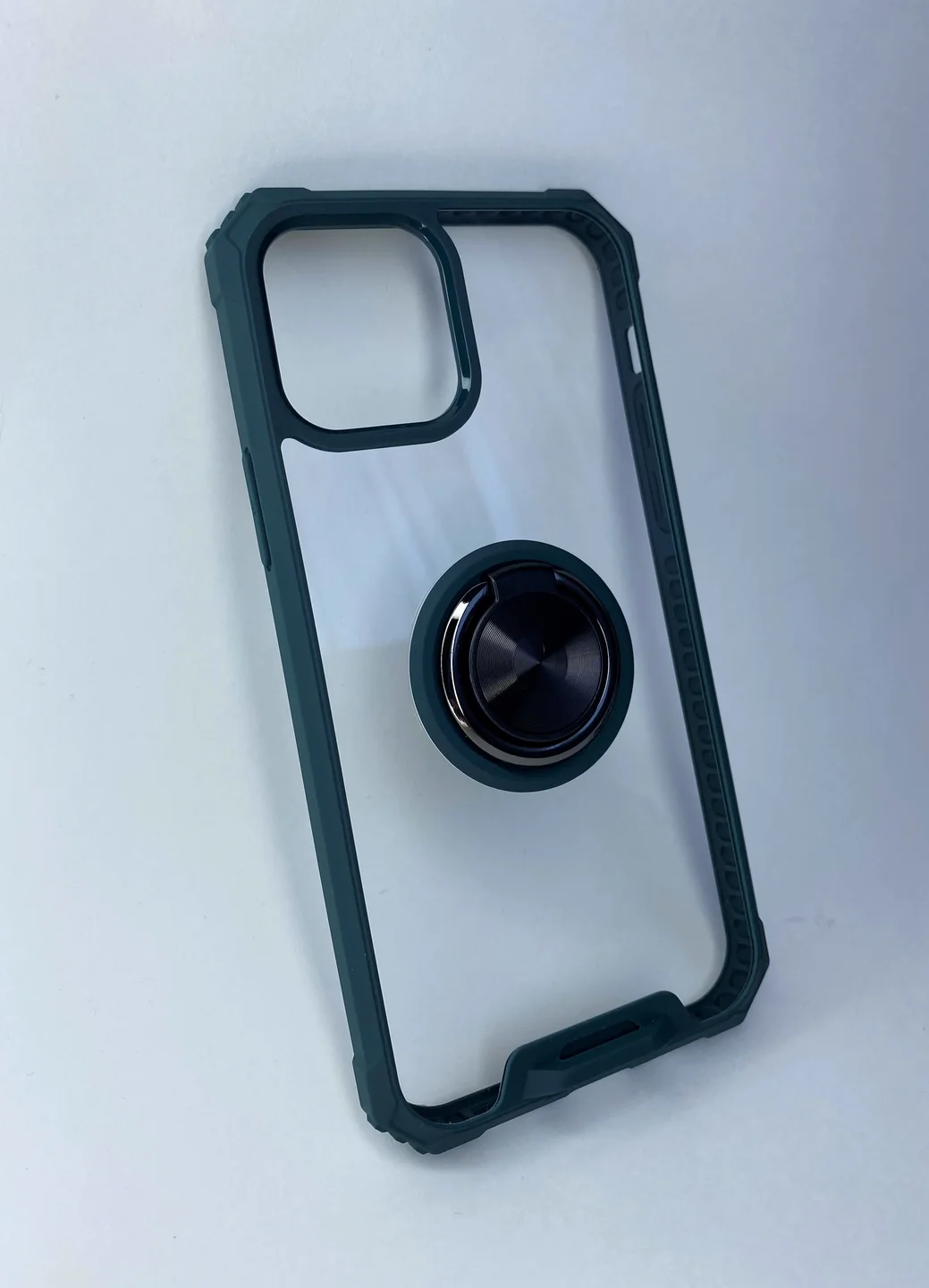 Зеленый прозрачный чехол накладка с усиленными бортами и попсокетом Apple iPhone 12 Pro Max